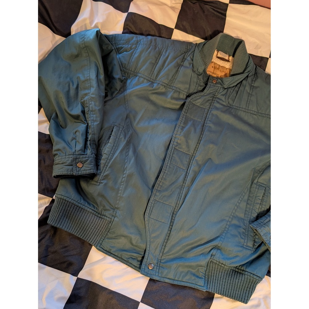 Vintage Mens Members Only Bomber Jacket Teal Sherpa Lined Size 42
